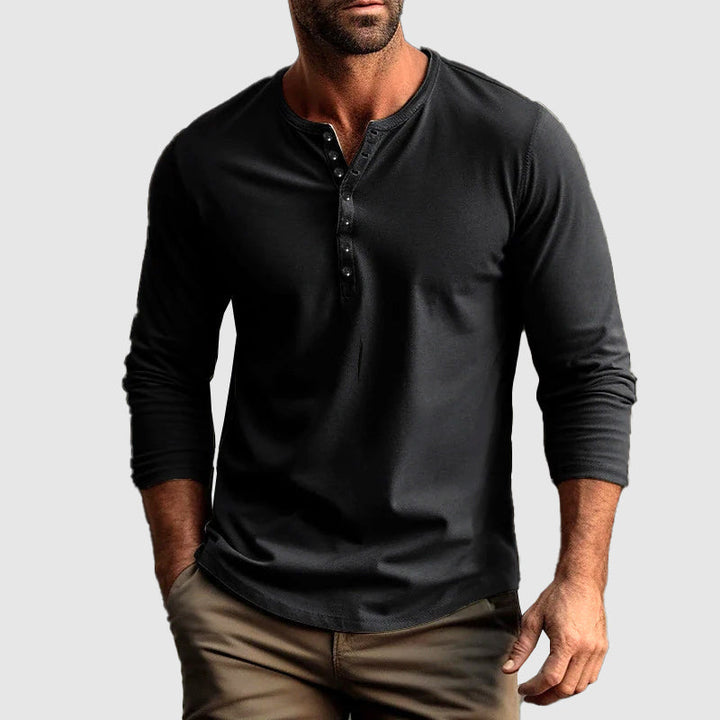 Men’s Henley Shirt – Long Sleeve – Regular Fit – Breathable Cotton – Button Placket
