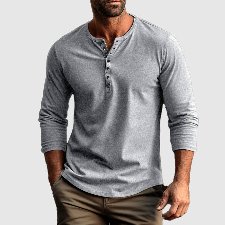 Men’s Henley Shirt – Long Sleeve – Regular Fit – Breathable Cotton – Button Placket