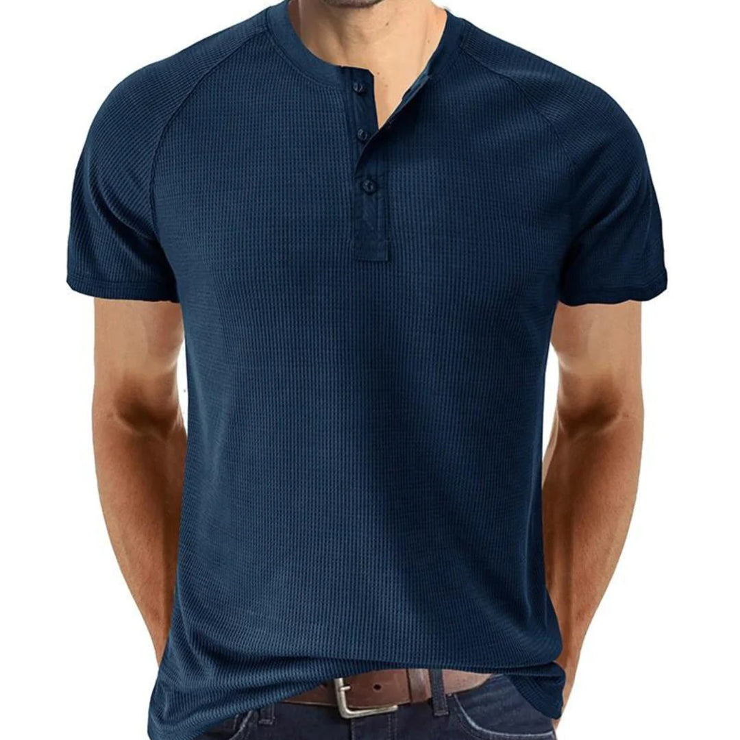 Men’s Henley Shirt - Slim Fit - Soft Knit - Short Sleeve - Breathable Casual Wear