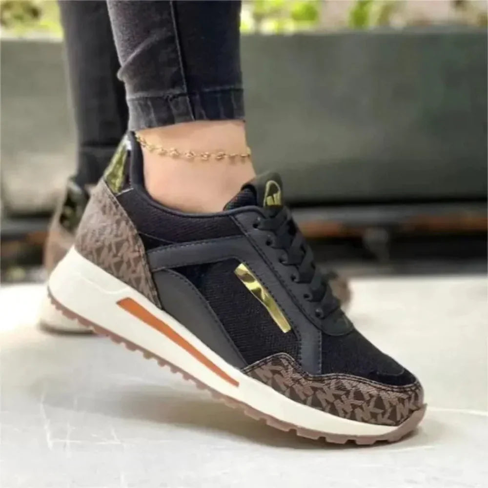 Women’s Sneaker – Mesh Upper – Cushioned Midsole – Metallic Accents – Lace-Up Design