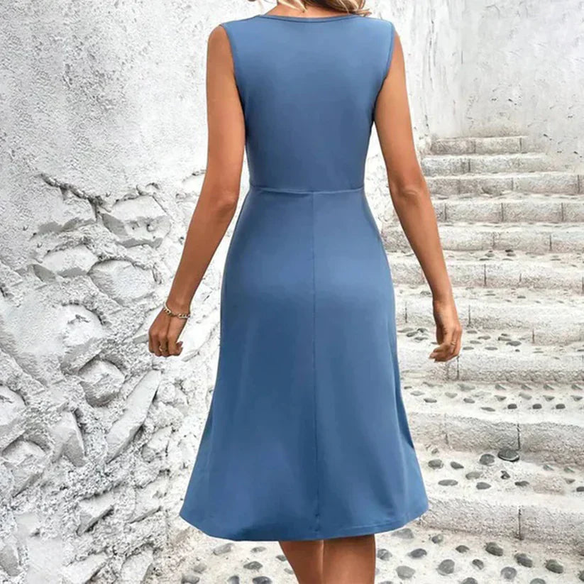 Women’s Midi Dress – A-Line Fit – Sleeveless V-Neck Wrap – Breathable Blend