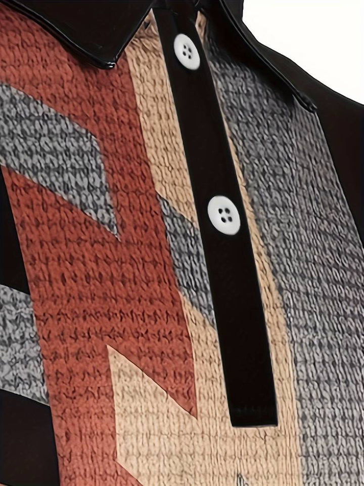Men’s Polo Shirt - Textured Fabric - Geometric Abstract Pattern - Short Sleeve