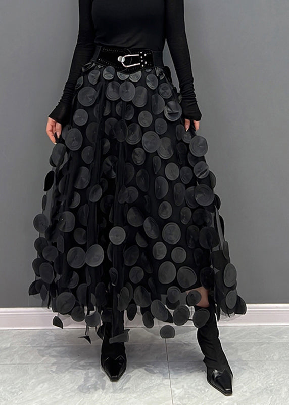 Women’s A-Line Midi Skirt – Tulle Layers – Voluminous Fit – Statement Appliqué Design
