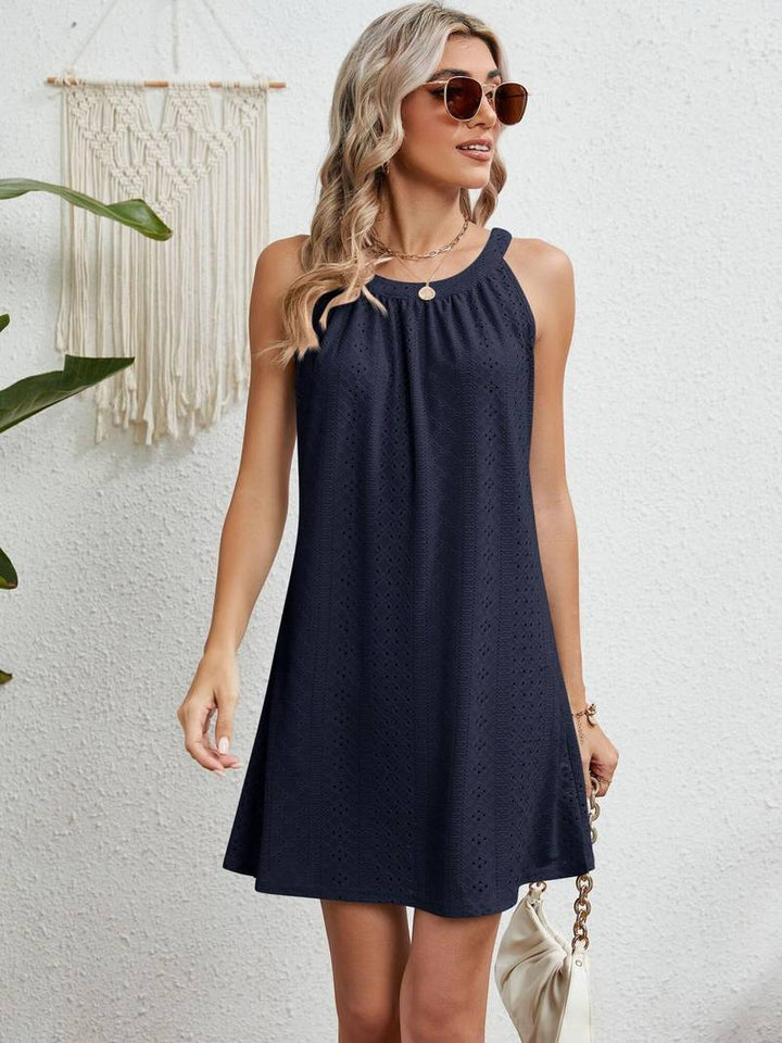 Women’s Strapless Dress – A-Line Fit – Eyelet Texture – Breathable Casual Wear