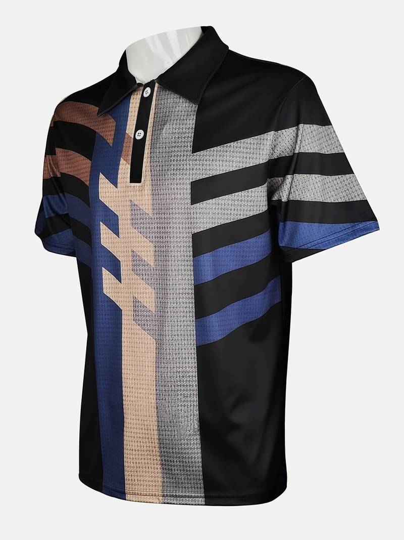 Men’s Polo Shirt - Textured Fabric - Geometric Abstract Pattern - Short Sleeve