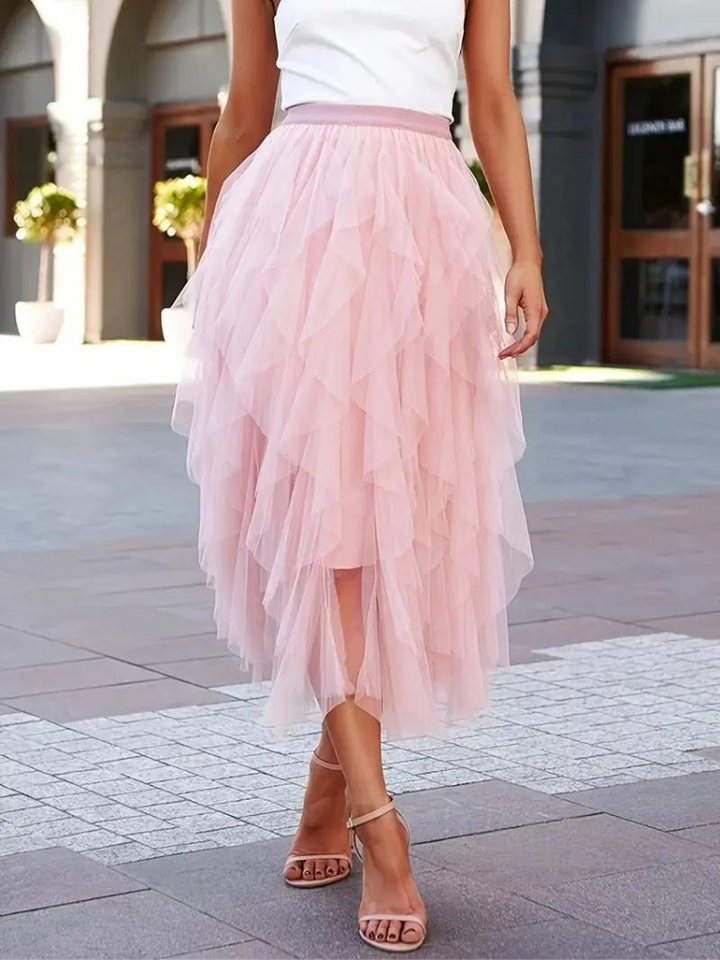 Women’s Midi Skirt – High Waisted – Layered – Ruffled Tiers – Flowing Elegant Fit