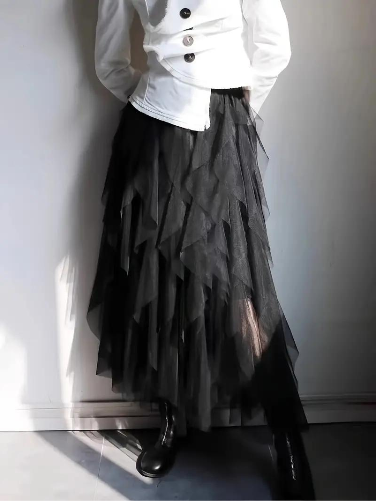 Women’s Midi Skirt – High Waisted – Layered – Ruffled Tiers – Flowing Elegant Fit