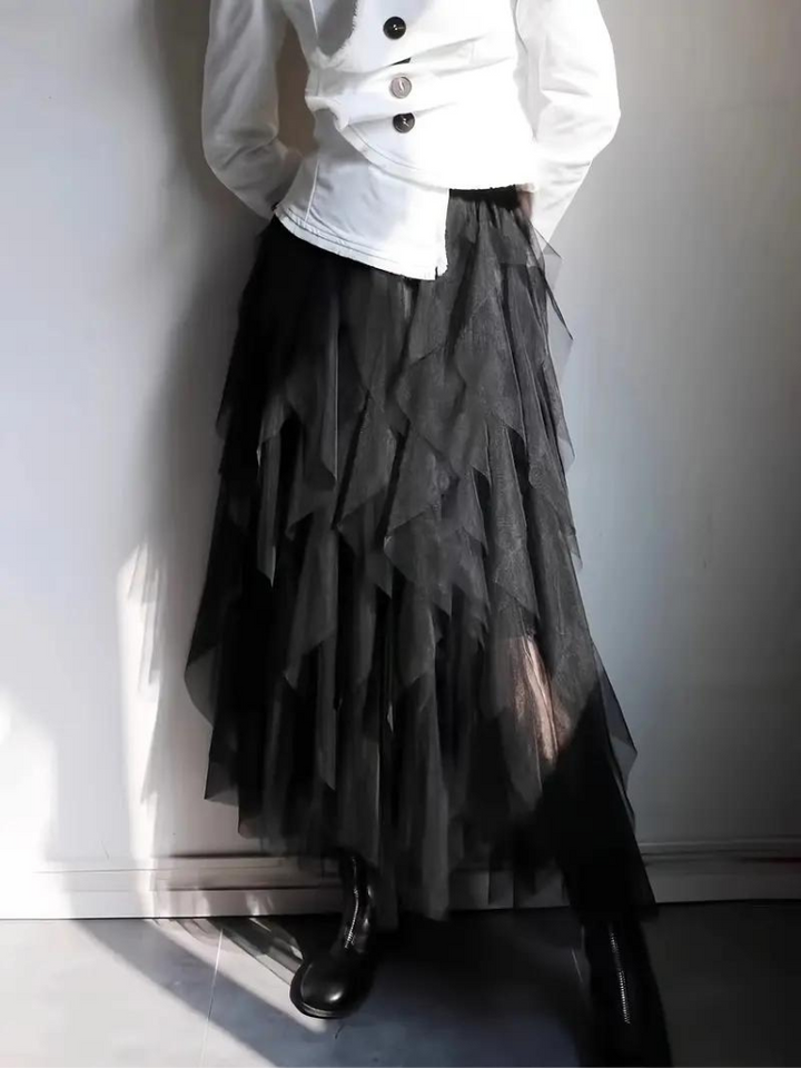 Women’s Midi Skirt – High Waisted – Layered – Ruffled Tiers – Flowing Elegant Fit