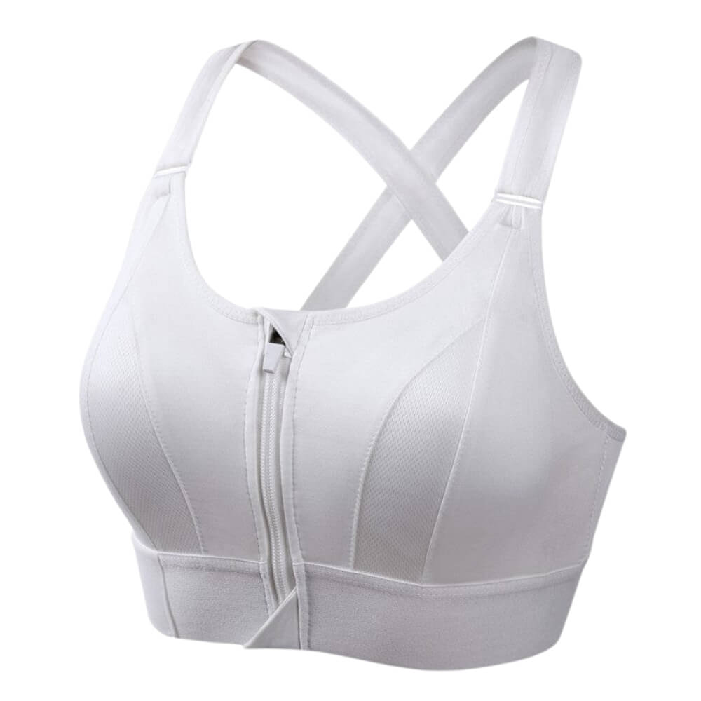 Women’s Support Bra – Longline Fit – Front Zip – Cross-Back Straps – Breathable Blend