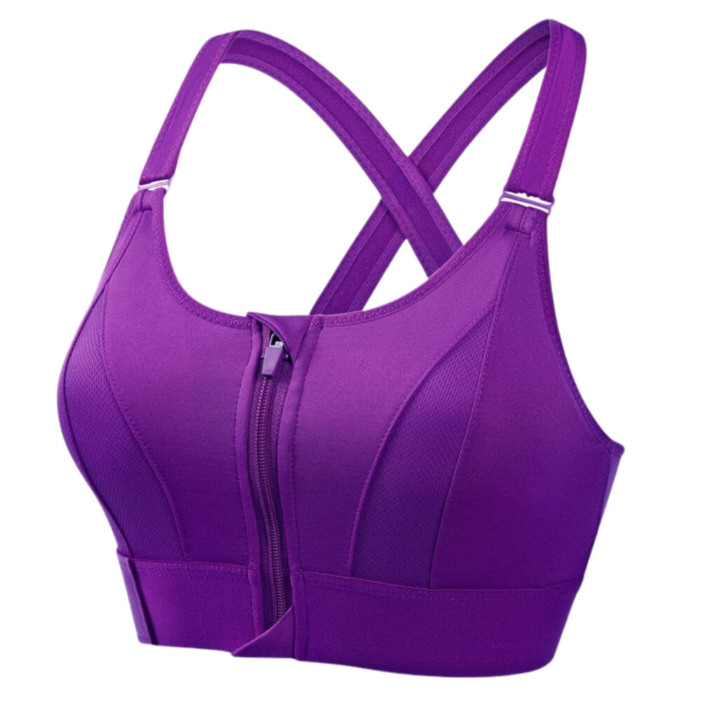 Women’s Support Bra – Longline Fit – Front Zip – Cross-Back Straps – Breathable Blend