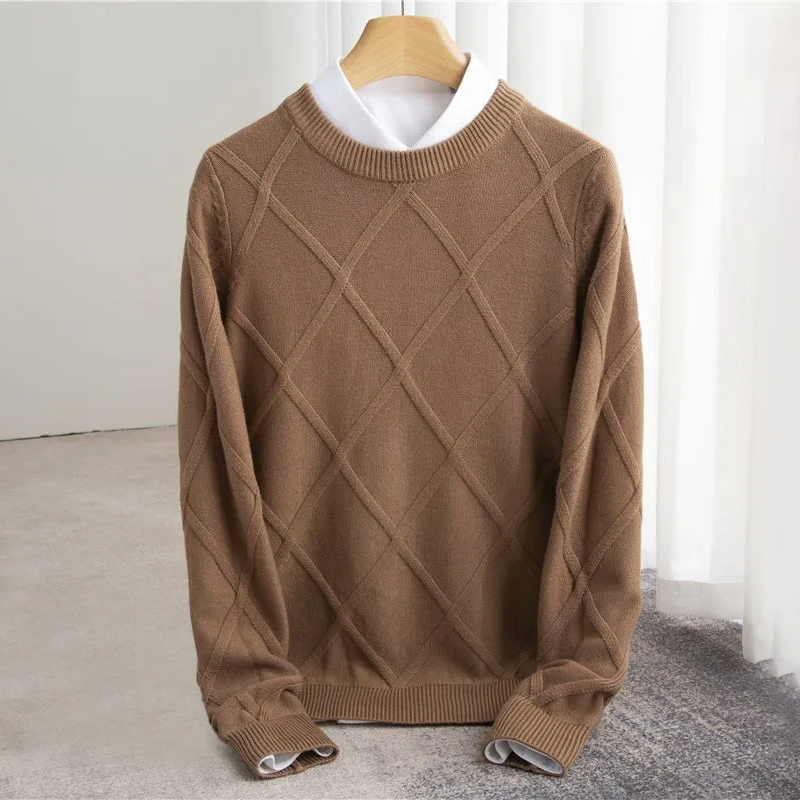 Men’s Sweater – Regular Fit – Ribbed Crew Neck – Textured Soft Knit – Luxury Fabric