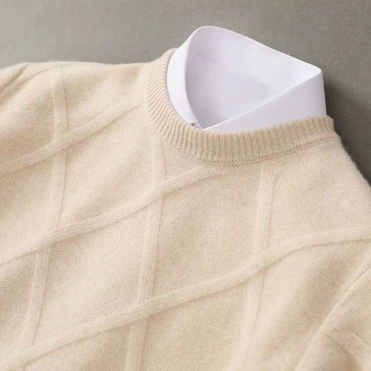 Men’s Sweater – Regular Fit – Ribbed Crew Neck – Textured Soft Knit – Luxury Fabric