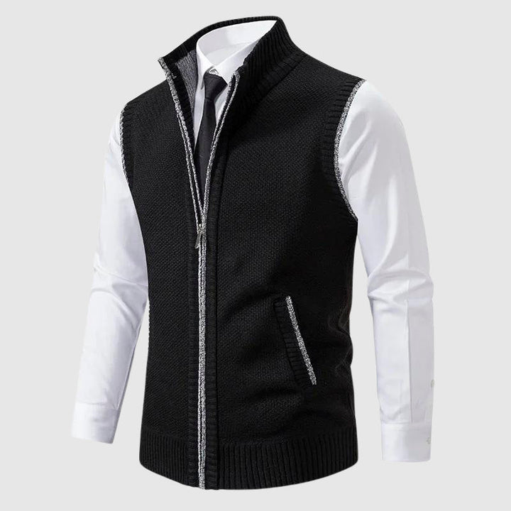 Men’s Sweater Vest – Slim Fit Soft Knit – Zip Front – Ribbed Trim – Smart Casual Layer