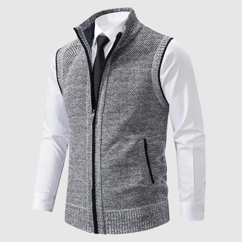 Men’s Sweater Vest – Slim Fit Soft Knit – Zip Front – Ribbed Trim – Smart Casual Layer