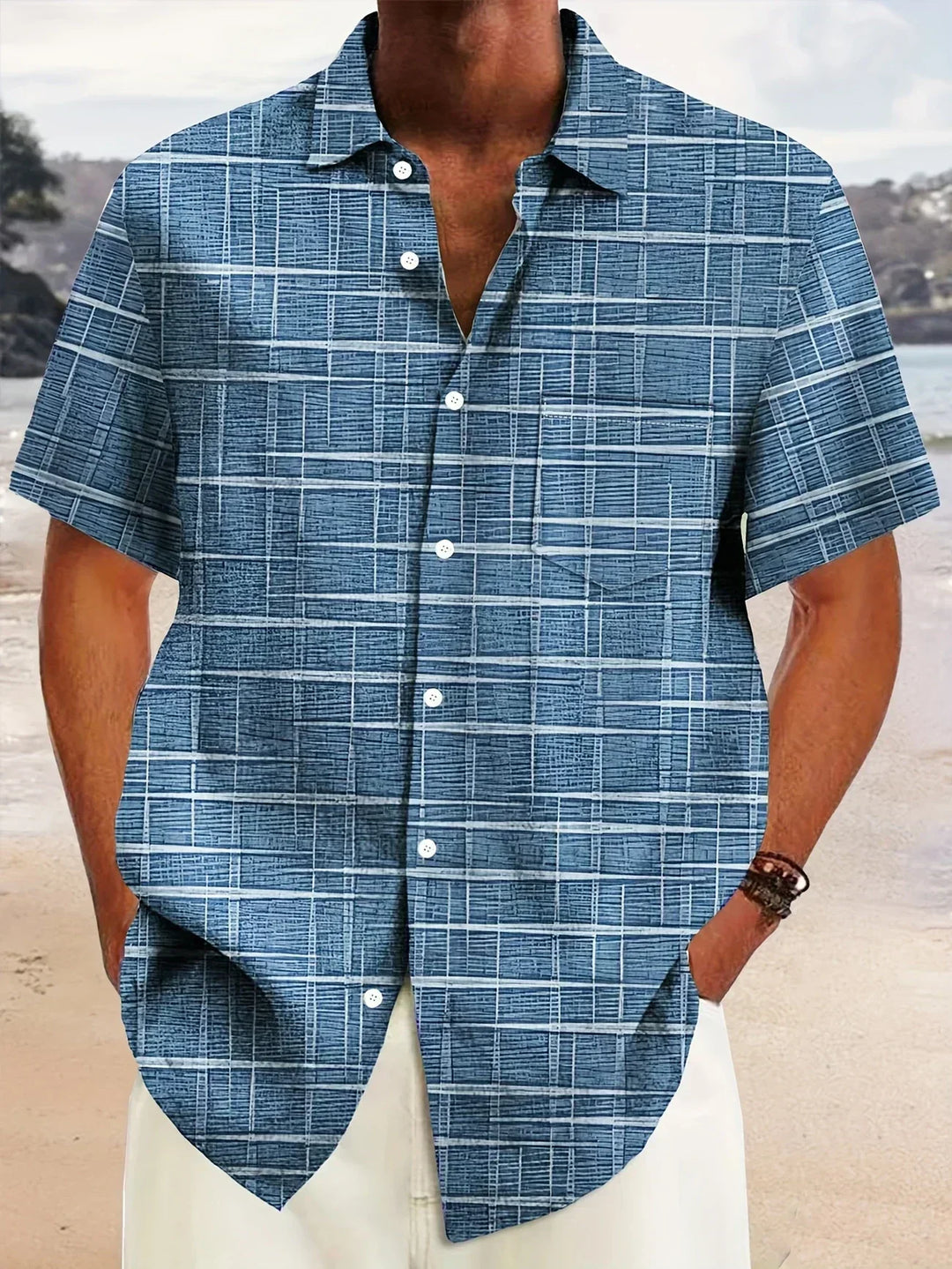 Men’s Short Sleeve Shirt - Plaid Pattern - Regular Fit - Button Down - Breathable Blend