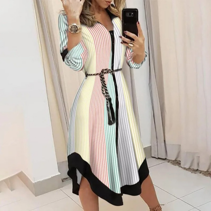 Women's Wrap Midi Dress - V-Neck - Belted Waist - Long Sleeve Elegant Fit