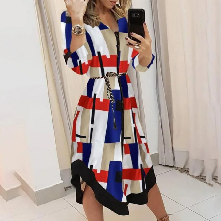 Women's Wrap Midi Dress - V-Neck - Belted Waist - Long Sleeve Elegant Fit