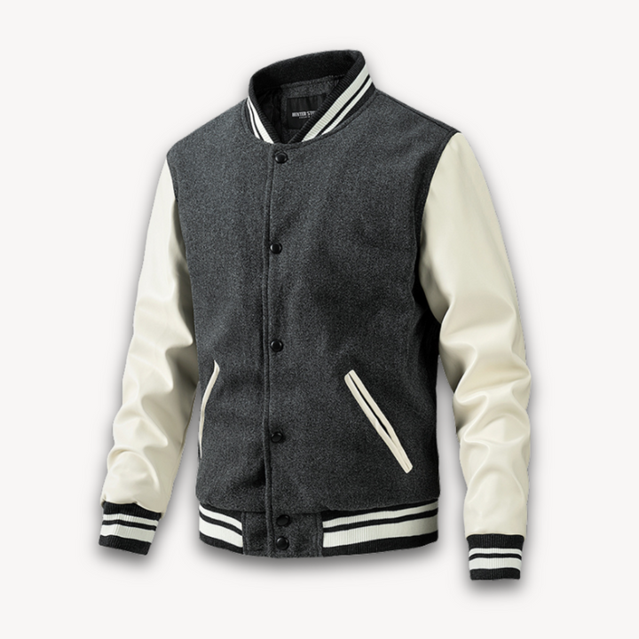 Men's Varsity Jacket – Classic Fit – Soft Textured Body – Snap Front