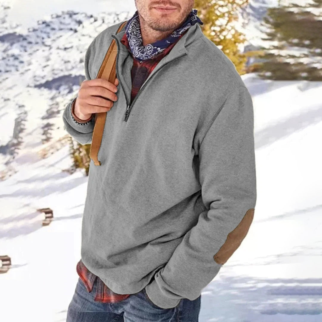 Men’s Sweater – Relaxed Fit – Soft Knit – Half Zip – Elbow Patch – Ribbed Collar