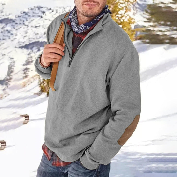 Men’s Sweater – Relaxed Fit – Soft Knit – Half Zip – Elbow Patch – Ribbed Collar