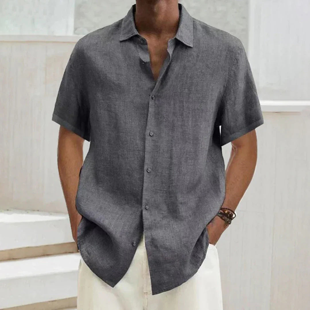 Men’s Button-Up Shirt - Relaxed Fit - Short Sleeve - Breathable Blend - Casual Style