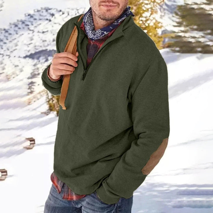 Men’s Sweater – Relaxed Fit – Soft Knit – Half Zip – Elbow Patch – Ribbed Collar
