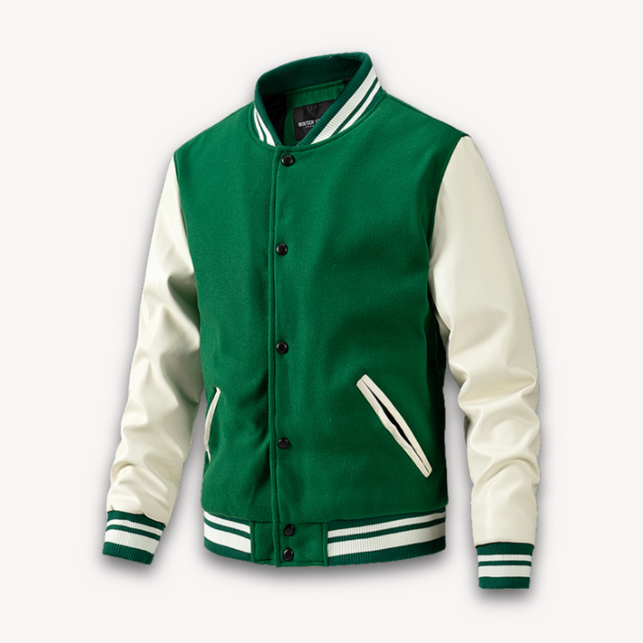 Men's Varsity Jacket – Classic Fit – Soft Textured Body – Snap Front