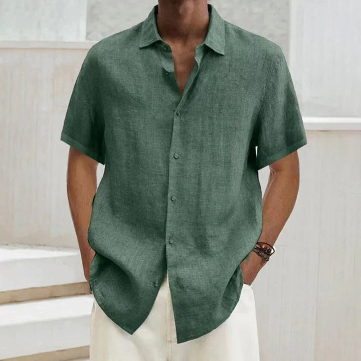 Men’s Button-Up Shirt - Relaxed Fit - Short Sleeve - Breathable Blend - Casual Style