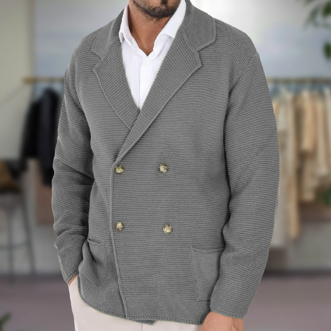Men’s Cardigan - Textured Knit - Regular Fit - Double-Breasted - Blazer-Style Lapel