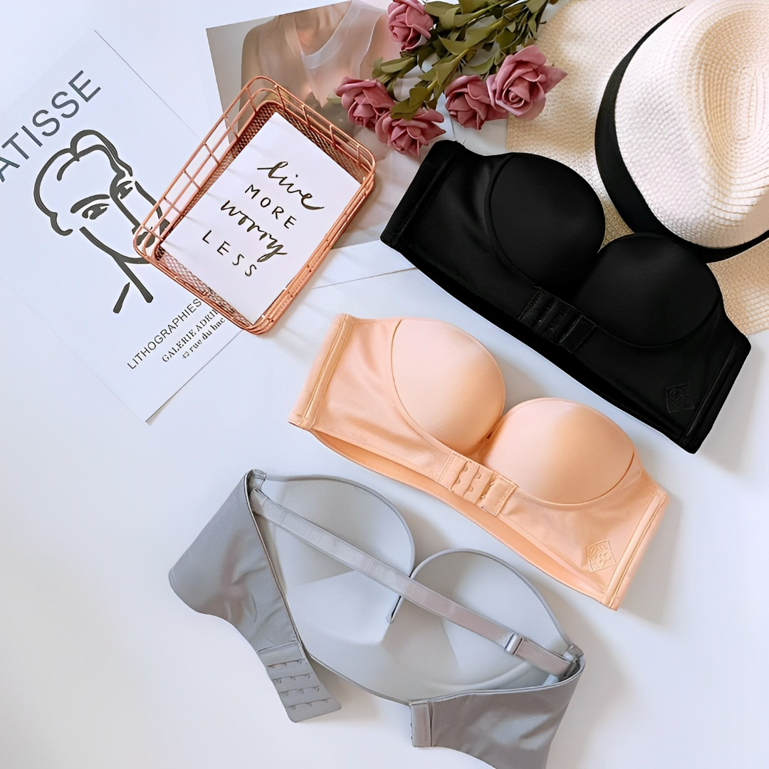 Women’s Strapless Push-Up Bra – Seamless Fit – Molded Cups – Smooth Supportive Lift