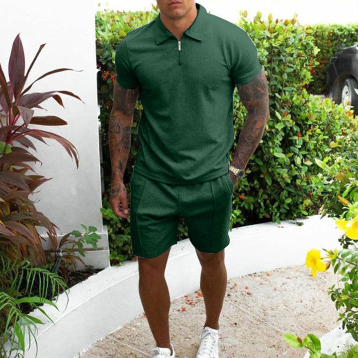 Men’s Polo Shirt and Shorts Set – Regular Fit – Zip Collar – Breathable Blend – Casual