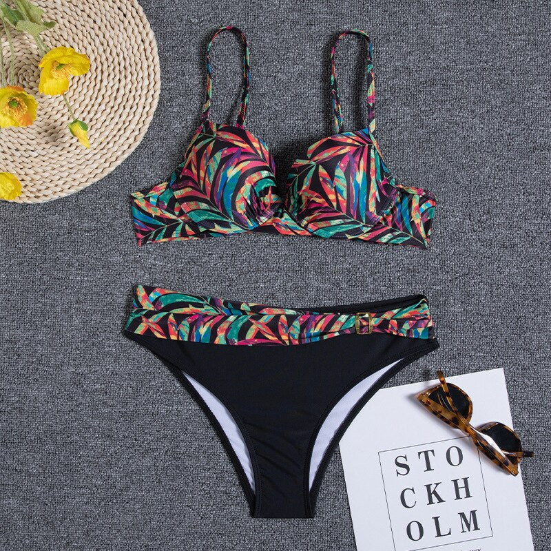 Women’s Bikini Set – Ruched Top – Supportive Cups – Adjustable Straps – Stretch Fit