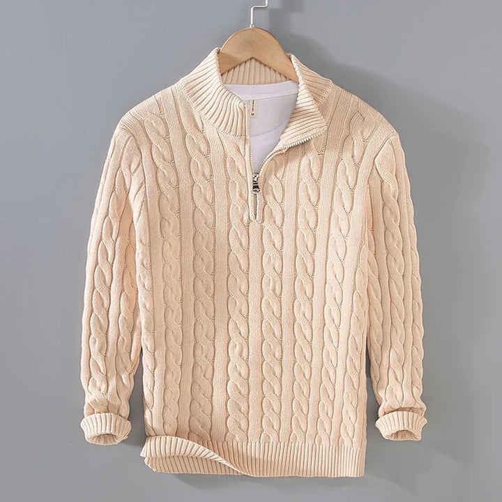 Men’s Sweater – Soft Knit – Regular Fit – Cable Knit – Zip Collar – Casual Layering
