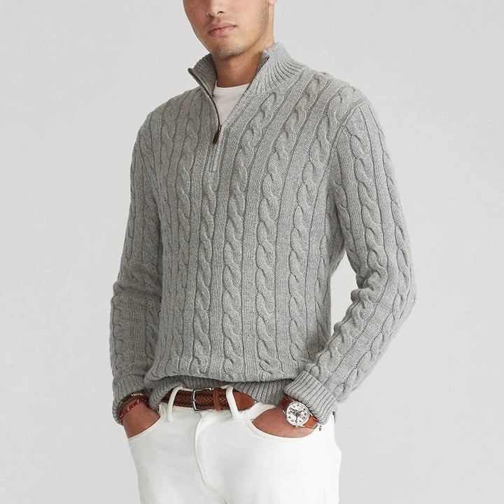 Men’s Sweater – Soft Knit – Regular Fit – Cable Knit – Zip Collar – Casual Layering