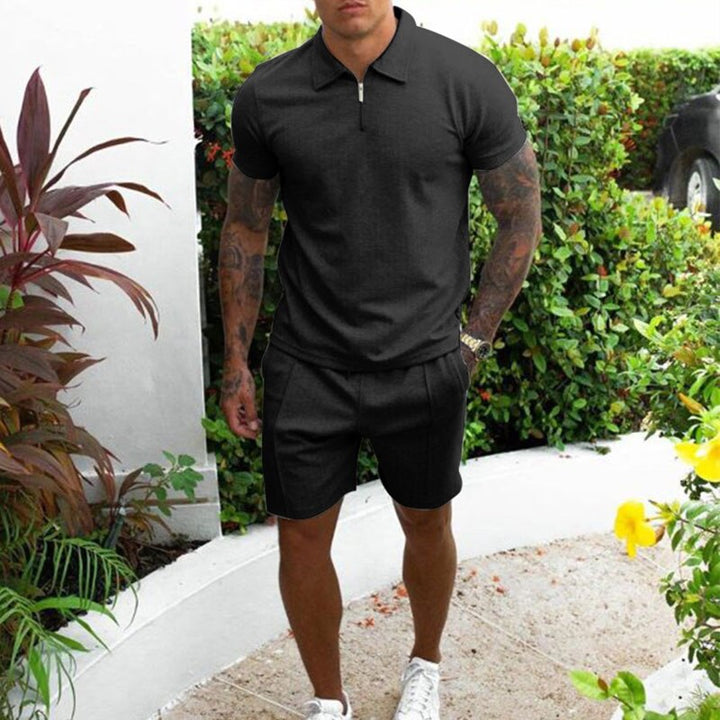 Men’s Polo Shirt and Shorts Set – Regular Fit – Zip Collar – Breathable Blend – Casual