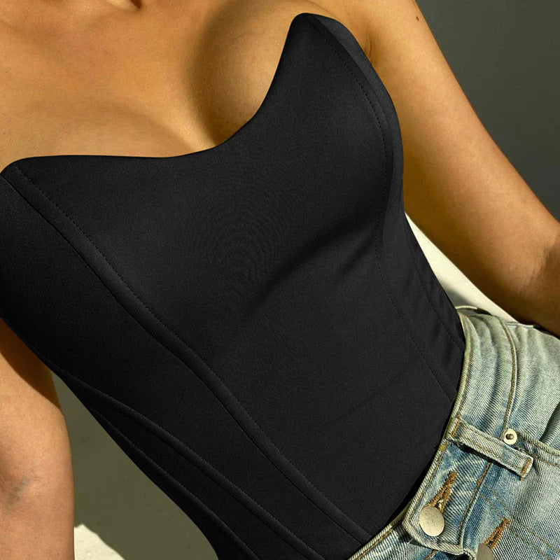 Women’s Corset Crop Top – Strapless Sweetheart Neckline – Structured Luxury Fabric