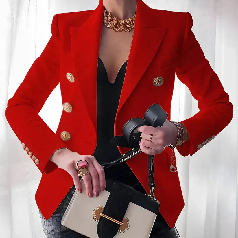 Women’s Blazer – Tailored Fit – Double-Breasted – Structured Silhouette – Gold Button Trim