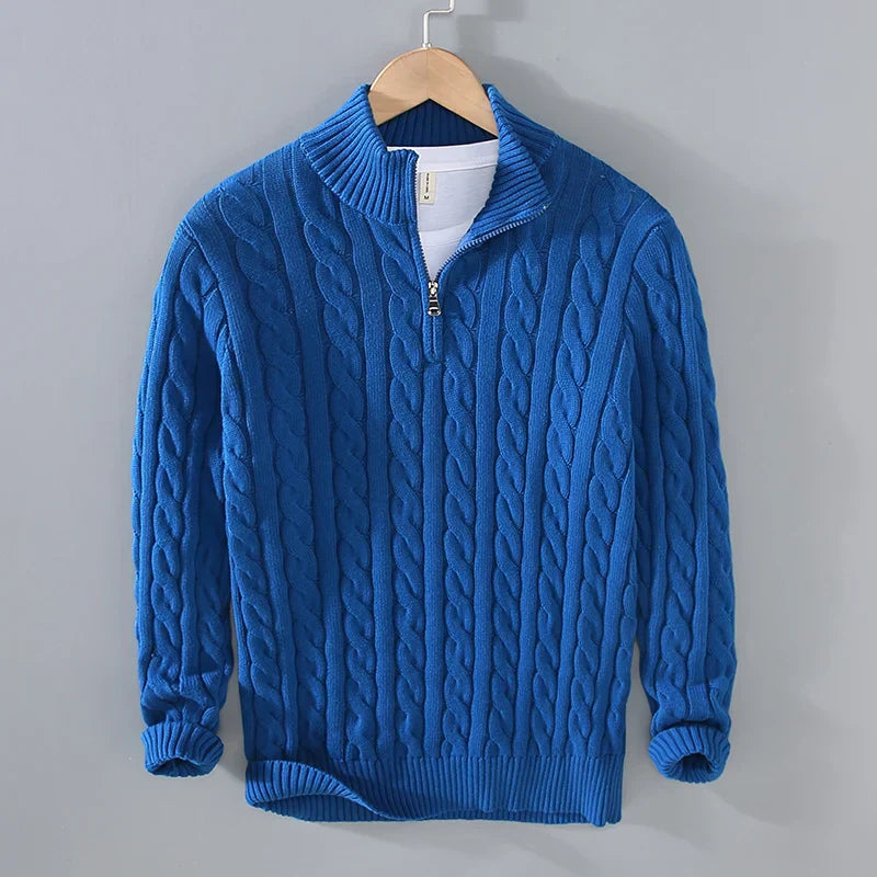 Men’s Sweater – Soft Knit – Regular Fit – Cable Knit – Zip Collar – Casual Layering