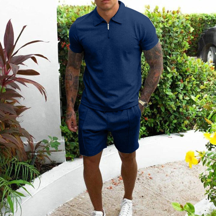 Men’s Polo Shirt and Shorts Set – Regular Fit – Zip Collar – Breathable Blend – Casual