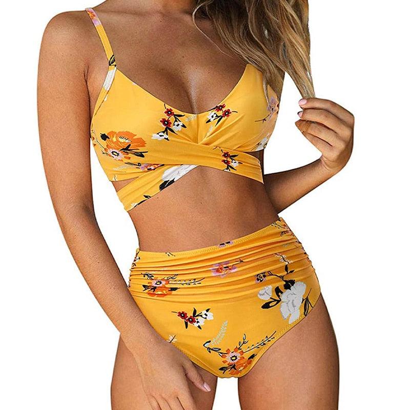 Women’s Bikini Set – High-Waisted Bottom – Criss-Cross Top – Adjustable Straps