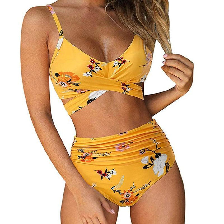 Women’s Bikini Set – High-Waisted Bottom – Criss-Cross Top – Adjustable Straps