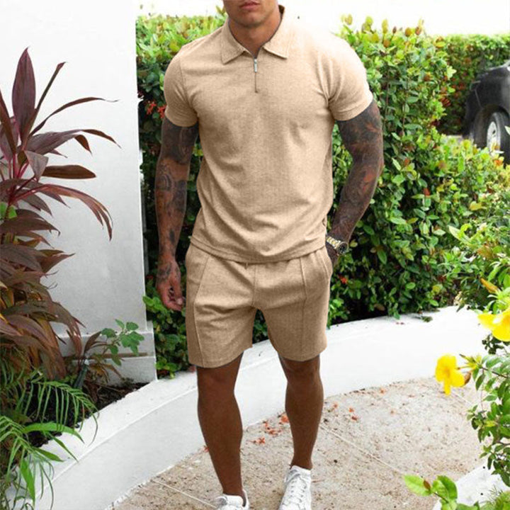 Men’s Polo Shirt and Shorts Set – Regular Fit – Zip Collar – Breathable Blend – Casual