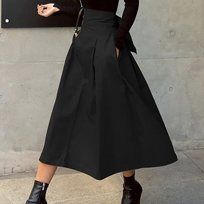 Women’s Midi Skirt – High Waisted – A-Line Silhouette – Flowing Breathable Blend