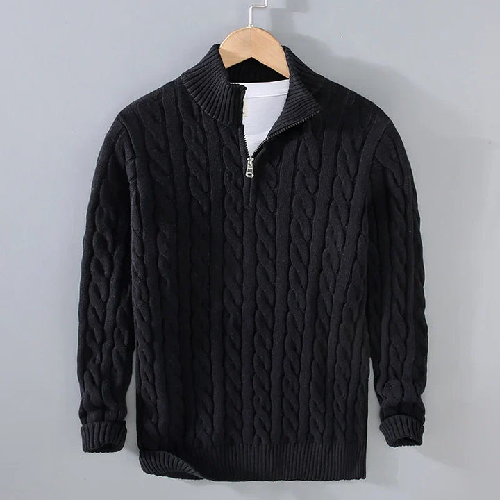 Men’s Sweater – Soft Knit – Regular Fit – Cable Knit – Zip Collar – Casual Layering