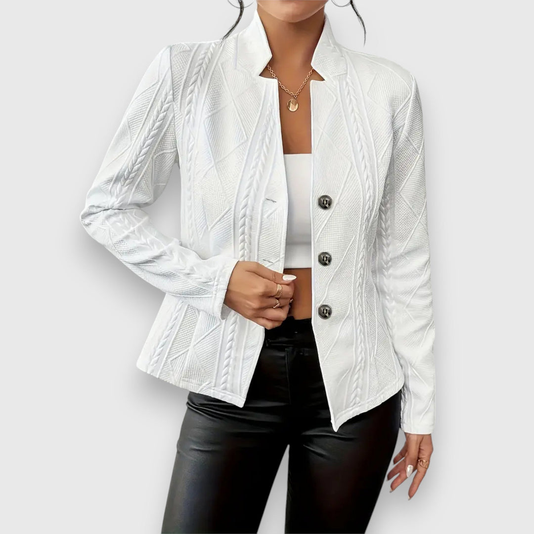 Women’s Tailored Jacket – Structured Fit – Soft Knit – Button Front – Hip Length