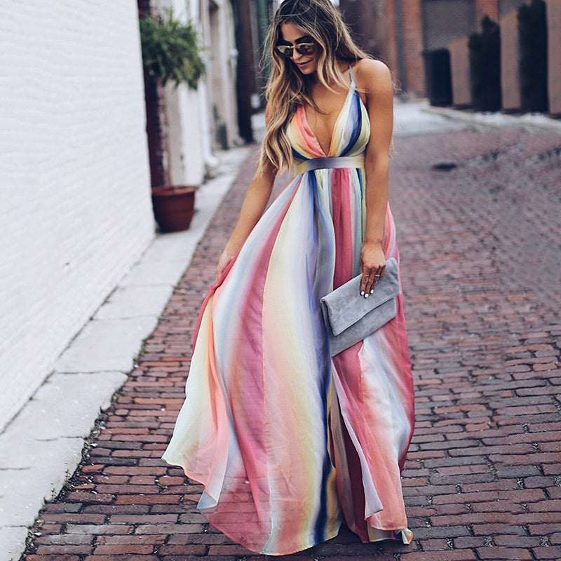 Women’s Maxi Dress – Deep V-Neck – Sleeveless – Flowing Fit – Breathable Blend
