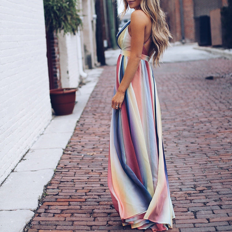 Women’s Maxi Dress – Deep V-Neck – Sleeveless – Flowing Fit – Breathable Blend