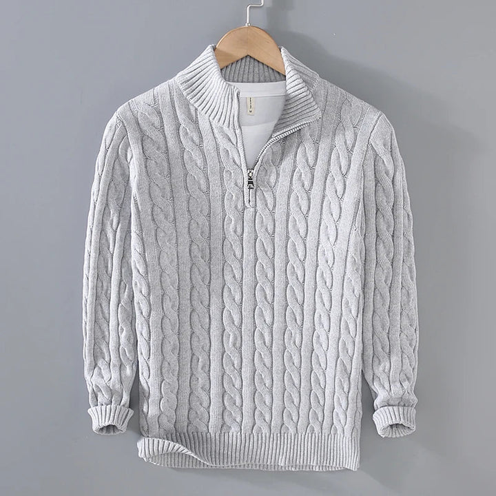 Men’s Sweater – Soft Knit – Regular Fit – Cable Knit – Zip Collar – Casual Layering