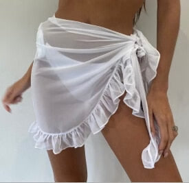 Women’s Wrap Cover-Up Skirt – Breathable Blend – Ruffled Hem – Tie Waist – Relaxed Fit