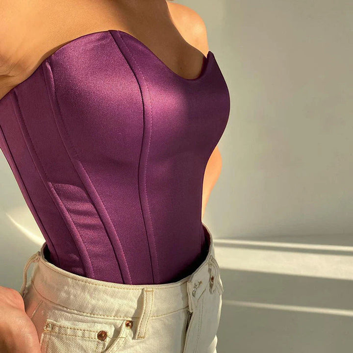 Women’s Corset Crop Top – Strapless Sweetheart Neckline – Structured Luxury Fabric